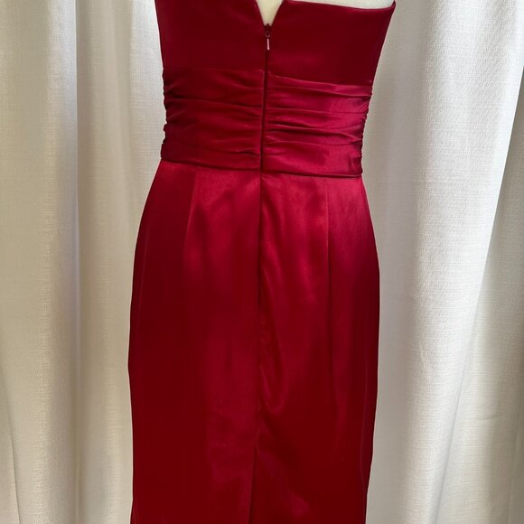 Davids Bridal Deep Red Satin Strapless Ruched Waist Formal Cocktail Dress Size 4 - Picture 8 of 11